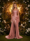 Satin Mermaid Strapless Evening Dresses with Side Slit