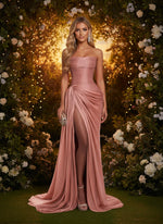 Satin Mermaid Strapless Evening Dresses with Side Slit