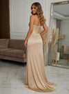 Satin Mermaid Strapless Evening Dresses with Side Slit