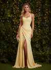 Satin Mermaid Halter Evening Dresses with Side Slit