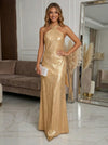 Sequin Mermaid Halter Evening Dresses with Sash