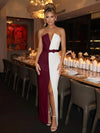 Satin Sheath Strapless Evening Dresses with Bow