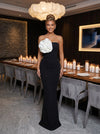 Satin Mermaid Strapless Evening Dresses with 3D Flowers