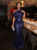 Sequin Mermaid One Shoulder Glitter Evening Dresses