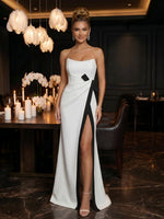 Satin Mermaid Strapless Evening Dresses with Side Slit