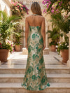 Jacquard Mermaid Halter Evening Dresses with Keyhole