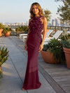 Jersey Mermaid Halter Evening Dresses with 3D Flowers