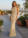 Jersey Mermaid Halter Evening Dresses with 3D Flowers