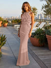 Jersey Mermaid Halter Evening Dresses with 3D Flowers