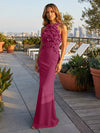 Jersey Mermaid Halter Evening Dresses with 3D Flowers