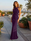Jersey Mermaid Halter Evening Dresses with 3D Flowers