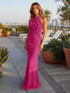 Jersey Mermaid Halter Evening Dresses with 3D Flowers