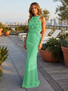 Jersey Mermaid Halter Evening Dresses with 3D Flowers