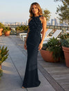 Jersey Mermaid Halter Evening Dresses with 3D Flowers