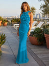 Jersey Mermaid Halter Evening Dresses with 3D Flowers