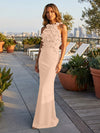 Jersey Mermaid Halter Evening Dresses with 3D Flowers