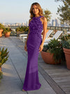 Jersey Mermaid Halter Evening Dresses with 3D Flowers