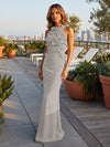 Jersey Mermaid Halter Evening Dresses with 3D Flowers
