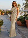 Jersey Mermaid Halter Evening Dresses with 3D Flowers