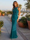 Jersey Mermaid Halter Evening Dresses with 3D Flowers