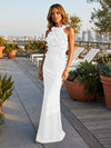 Jersey Mermaid Halter Evening Dresses with 3D Flowers