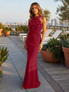 Jersey Mermaid Halter Evening Dresses with 3D Flowers