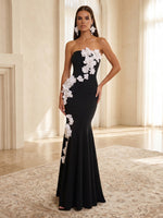 Jersey Mermaid Strapless Evening Dresses with 3D Flowers