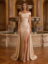 Sequin Mermaid Off the Shoulder Evening Dresses with Beaded