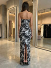 Jacquard Sheath Strapless Evening Dresses with Ruffles