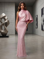 Satin Mermaid One Shoulder Evening Dresses with Rhinestone
