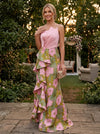 Jacquard Mermaid Spaghetti Straps Evening Dresses with Ruffles