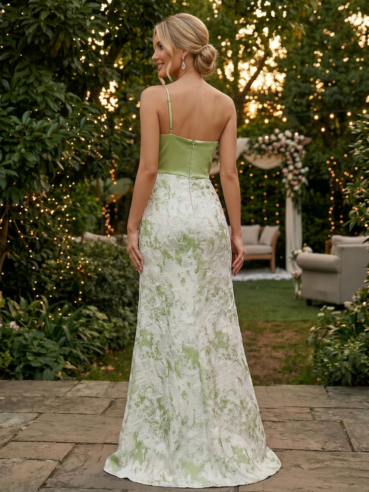 Jacquard Mermaid Spaghetti Straps Evening Dresses with Ruffles