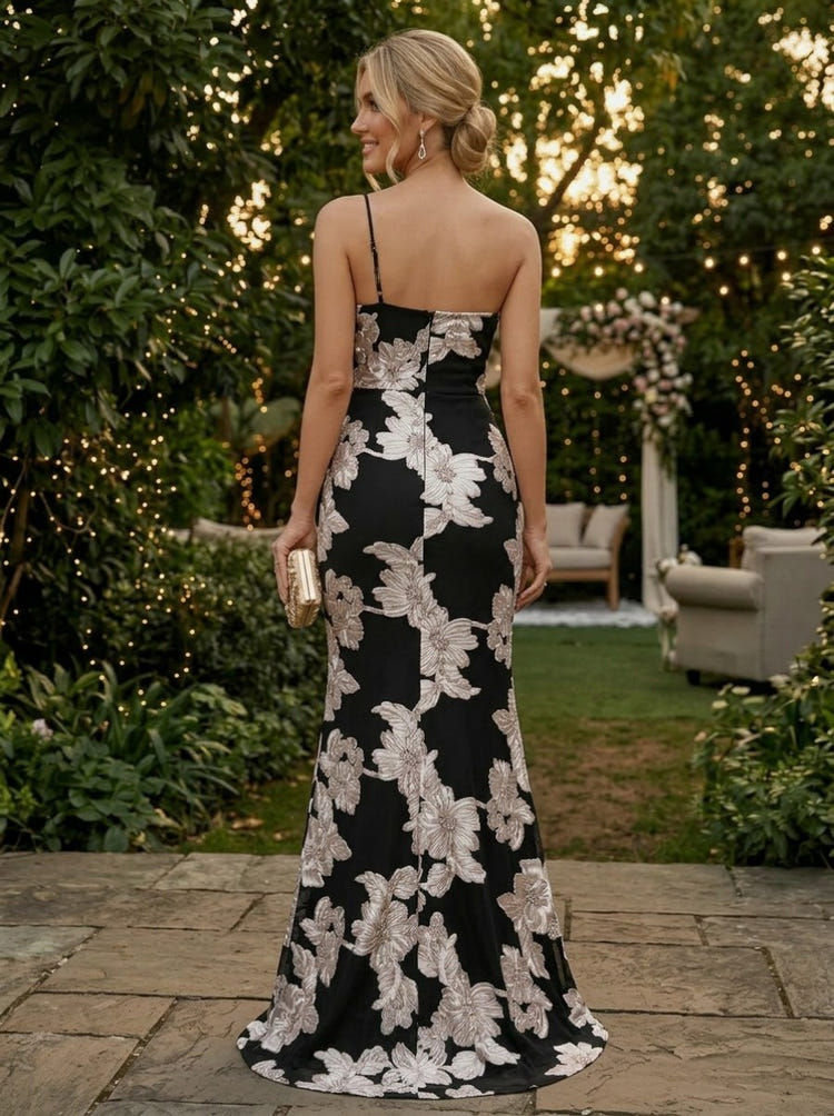Jacquard Mermaid Spaghetti Straps Evening Dresses with Ruffles