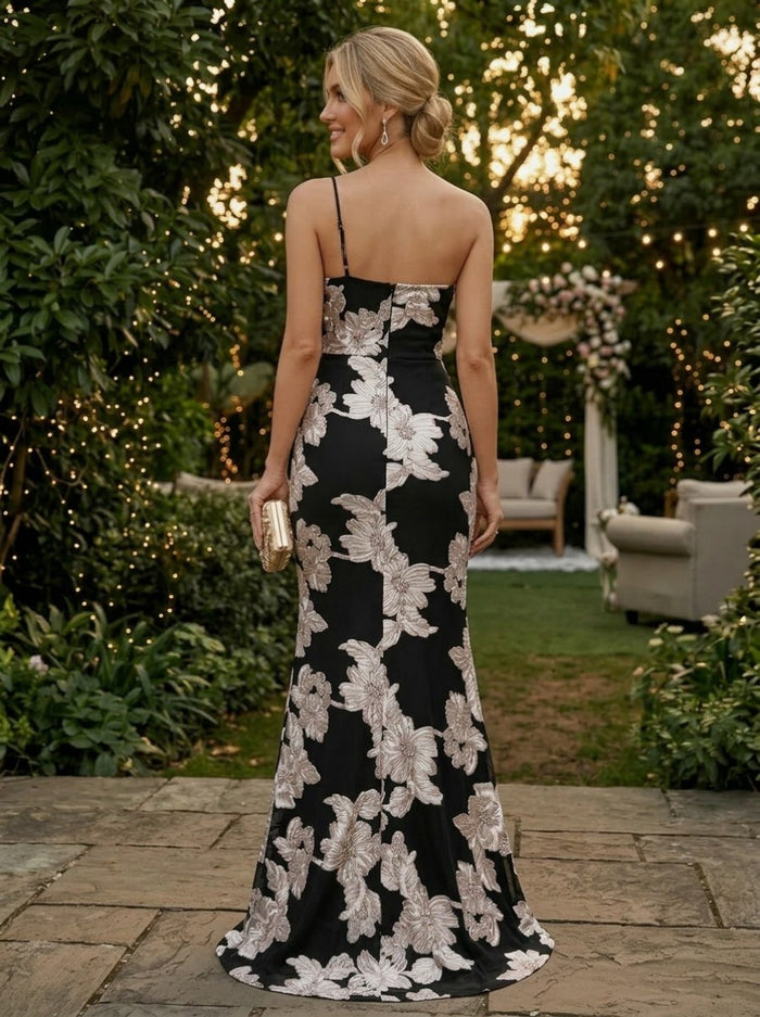 Jacquard Mermaid Spaghetti Straps Evening Dresses with Ruffles