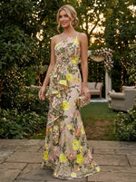 Jacquard Mermaid Spaghetti Straps Evening Dresses with Ruffles