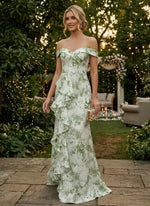 Jacquard Mermaid Off Shoulder Evening Dresses with Ruffles
