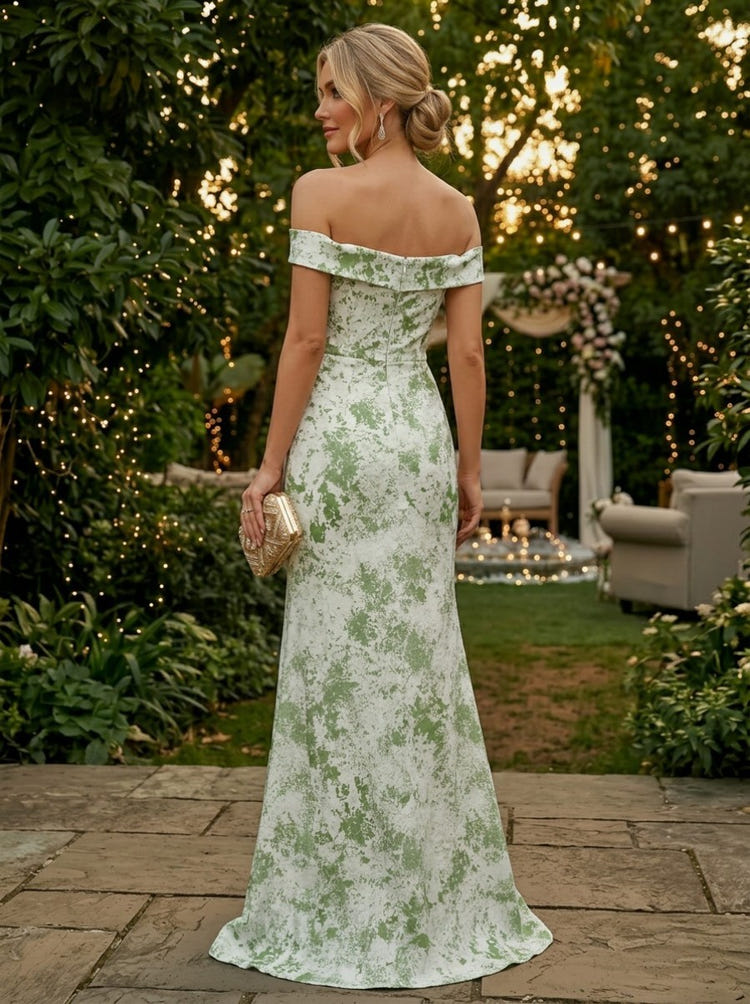 Jacquard Mermaid Off Shoulder Evening Dresses with Ruffles