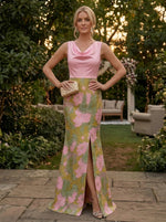 Jacquard Mermaid Cowl Neck Evening Dresses with Side Slit