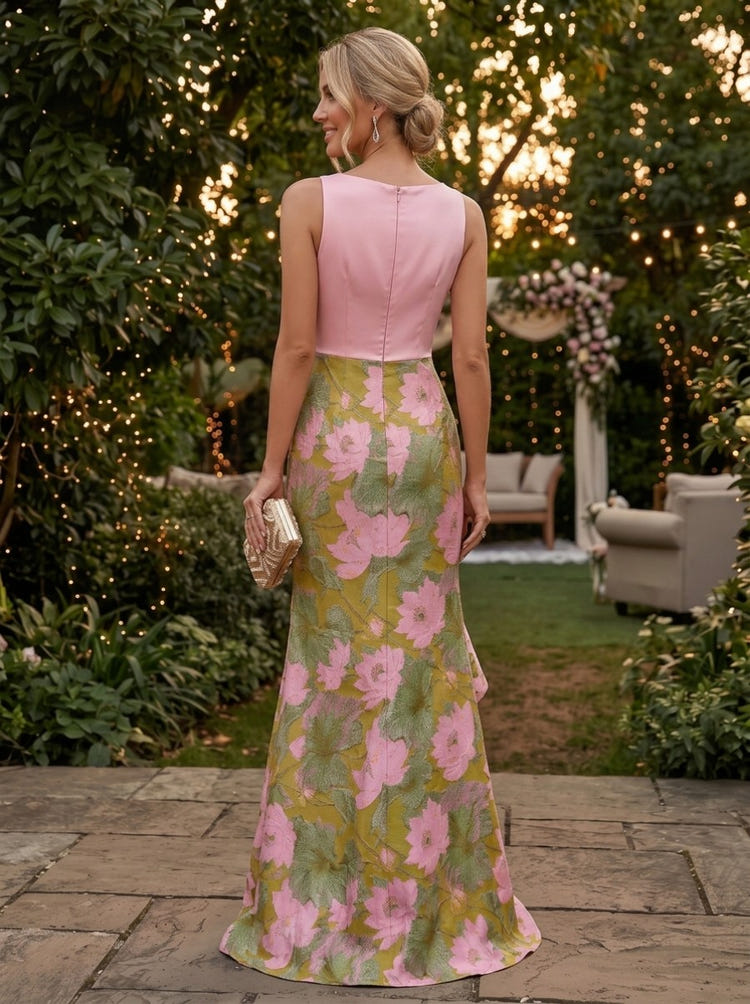 Jacquard Mermaid Cowl Neck Evening Dresses with Side Slit