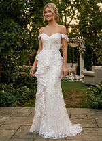 Tulle Mermaid Off Shoulder Evening Dresses with 3D Flowers