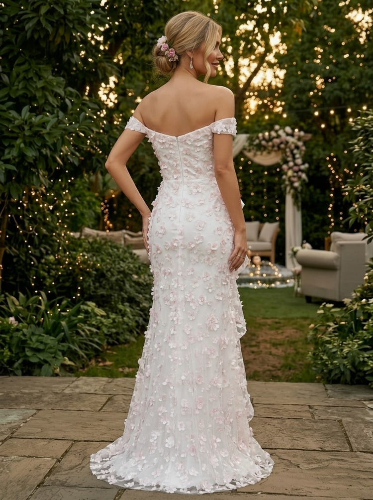 Tulle Mermaid Off Shoulder Evening Dresses with 3D Flowers