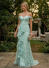 Tulle Mermaid Off Shoulder Evening Dresses with 3D Flowers
