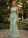 Tulle Mermaid Spaghetti Straps Evening Dresses with 3D Flowers