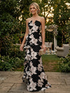 Jacquard Mermaid Strapless Evening Dresses with Ruffles