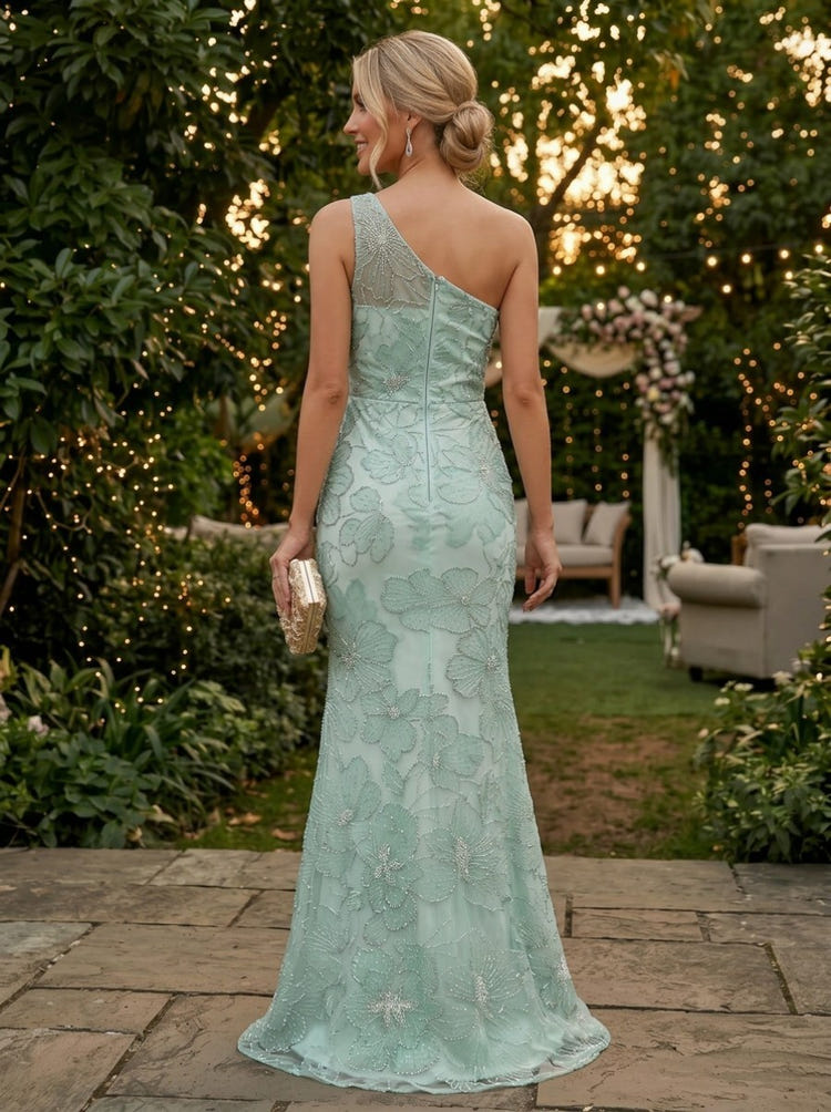 Tulle Mermaid One Shoulder Floral Evening Dresses