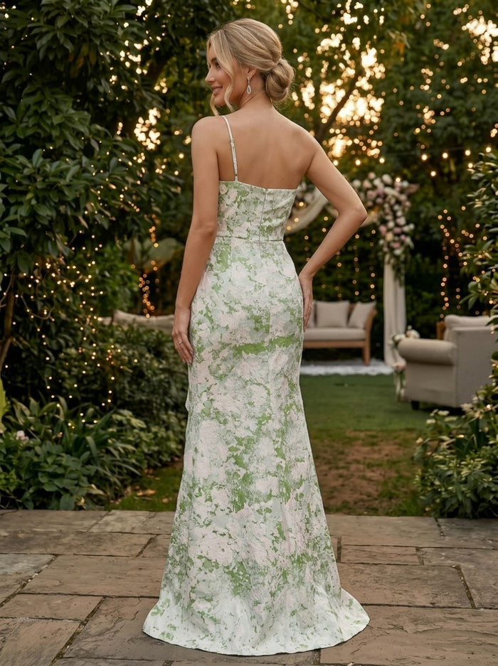 Jacquard Mermaid Spaghetti Straps Pleated Evening Dresses
