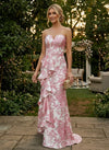 Jacquard Mermaid Strapless Evening Dresses with Ruffles