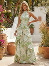 Jacquard Mermaid High Neck Evening Dresses with Ruffles