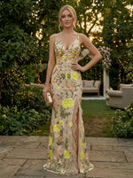 Tulle Mermaid V Neck Evening Dresses with Ruffles