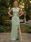 Tulle Mermaid Crew Neck Evening Dresses with 3D Flowers